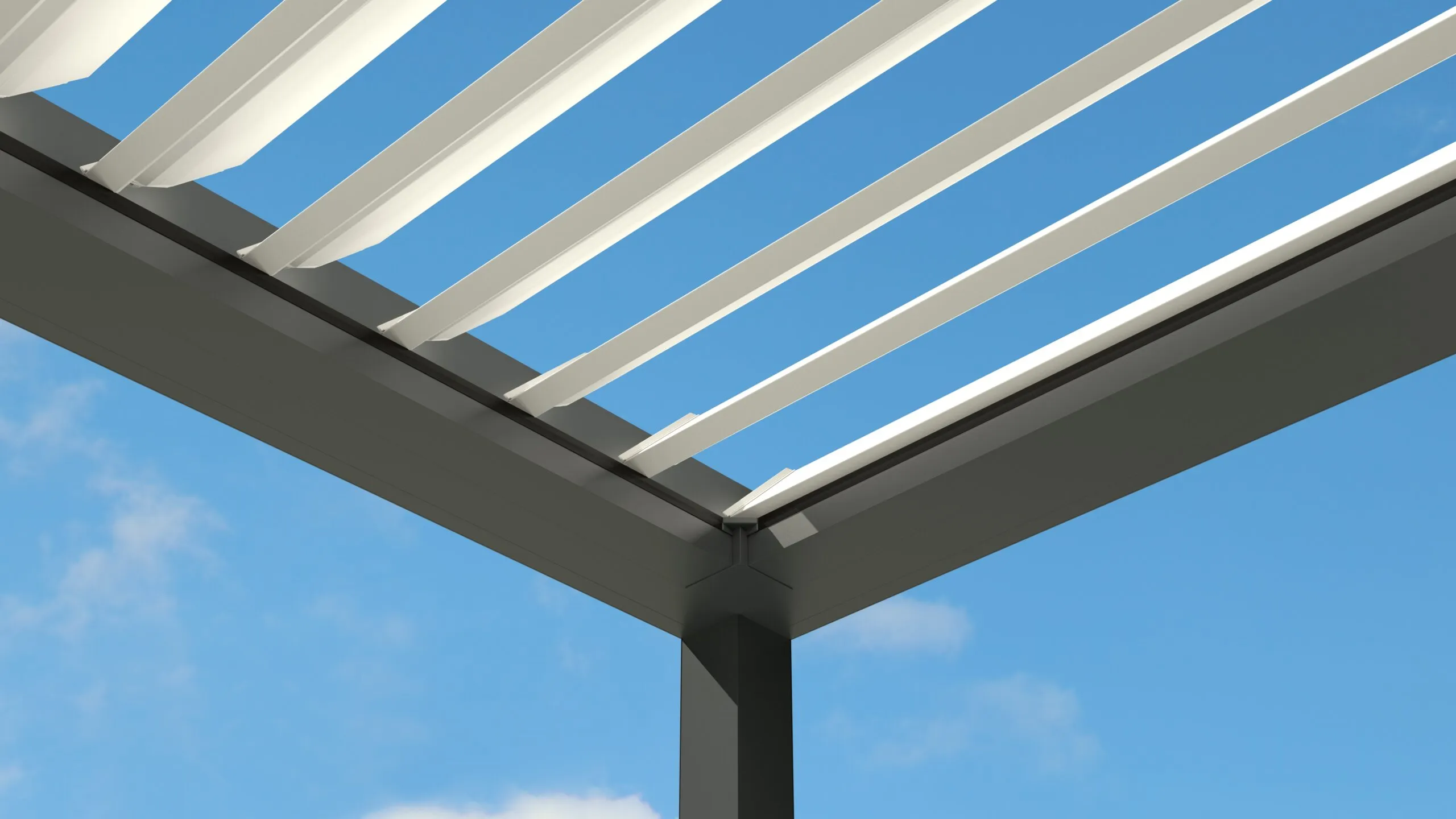 Pergola med öppna lameller.